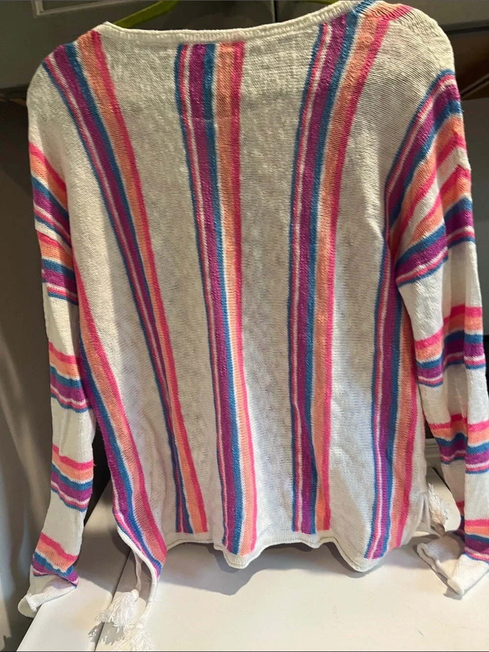 Lily Pulitzer Striped Lightweight Knit Sweater in Cream with Pink & Blue Stripes - Picture 5 of 5